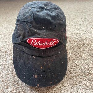 Peterbilt Bleach Splatter Distressed Trucker Hat Cap Black & Red Adjustable